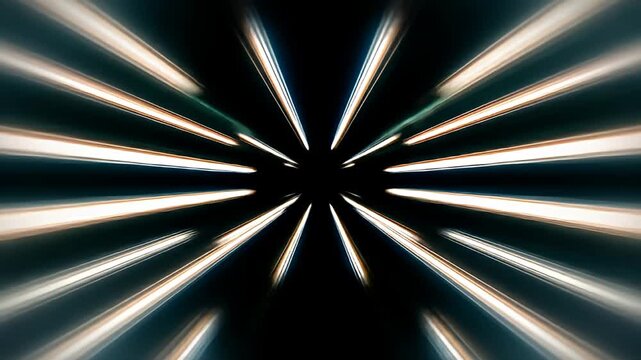 Light streaks extend from the center in a dark void, creating a sense of depth