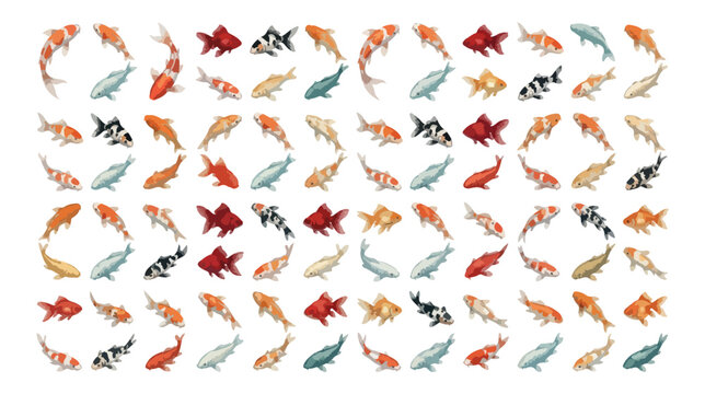 Japanese koi fish vector set, colorful swimming carp collection in traditional style, decorative goldfish illustrations for zen design