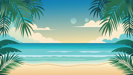 Obraz premium Tropical Beach Scene With Palm Leaves And Gentle Waves