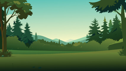Fototapeta premium Forest landscape with mountains vector illustration with a green gradient