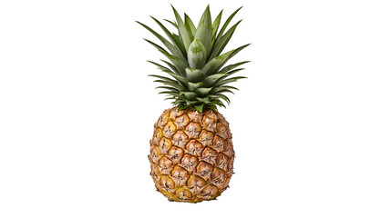Fototapeta premium Whole ripe pineapple with green leaves on white