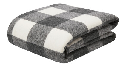 Folded checkered blanket with buffalo plaid pattern in gray and white © Elena