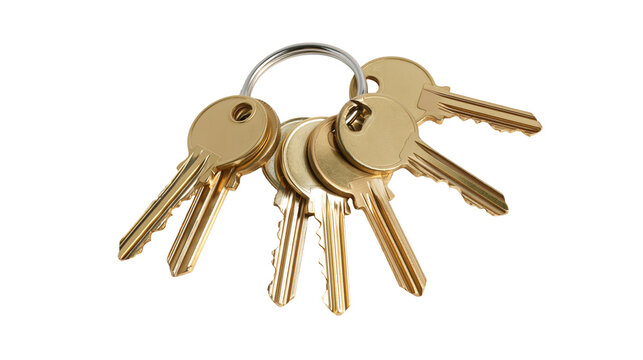 Bunch of golden house keys on a silver ring