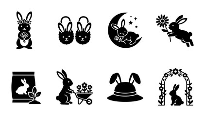 Obraz premium 8 Rabbit Silhouettes Icon Set, Silhouette, for Easter and Spring Themes