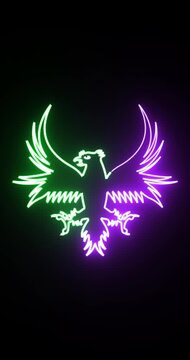 Vertical Neon Heraldic Eagle Crest Animation on Dark Background | Royal Emblem for Mobile Content