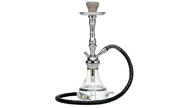 Modern chrome hookah with braided hose and stone bowl