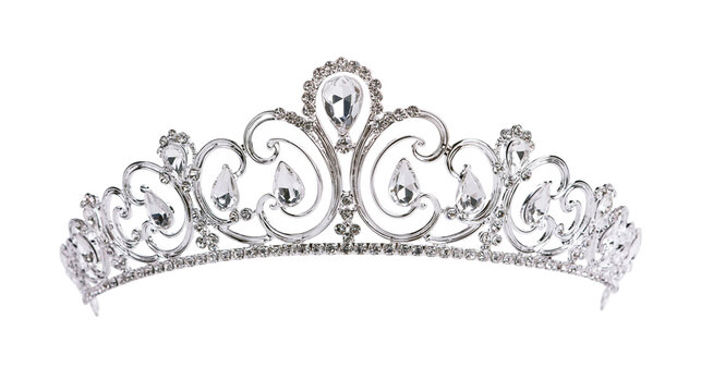 Silver tiara with clear teardrop and round rhinestones