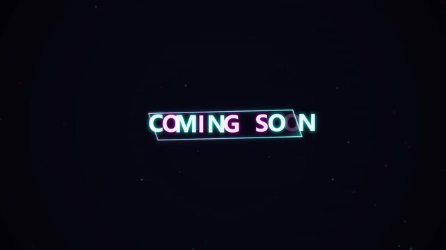 Digital coming soon text with glitch effect, futuristic announcement, anticipation, modern digital intro