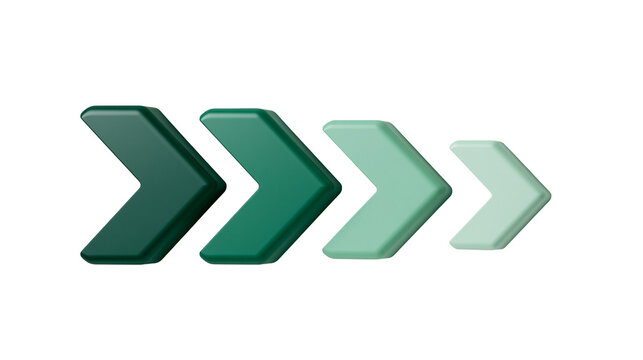 Four green arrows pointing right, decreasing in size