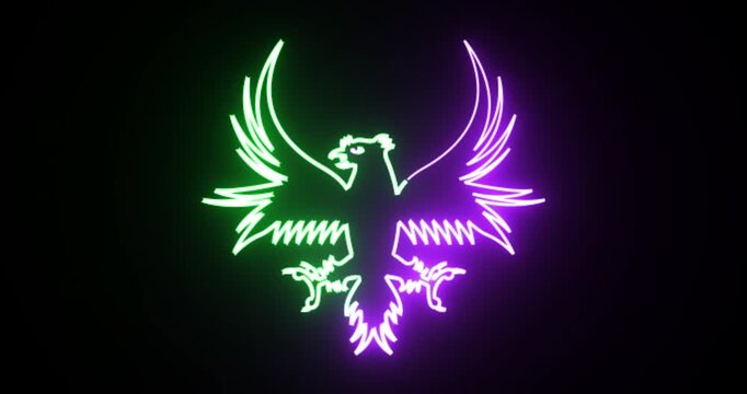 Neon Heraldic Eagle Crest Glowing on Black Background | Royal Falcon Emblem Animation