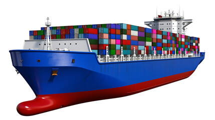 Large blue cargo ship loaded with colorful shipping containers © Elena