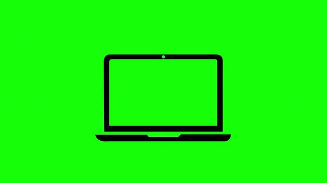 Minimal laptop computer icon with no wifi isolated on green screen background