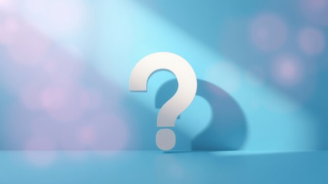 A large white question mark casts a shadow on a light blue background, symbolizing uncertainty and the search for answers