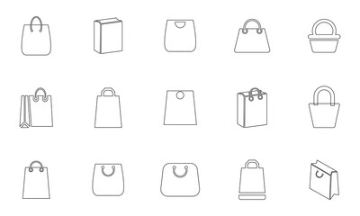 Fototapeta premium Shopping Bag Outline Icons . Retail Store Shopping Line Vector Design Elements. 