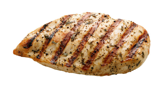 Grilled chicken breast seasoned with herbs and spices