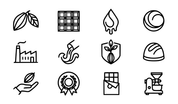 Modern abstract chocolate symbol vector clipart set with minimalist clean outline cocoa farm artisanal chocolate square and bakery logo graphics black and white