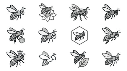 Bees with floral and hexagonal honeycomb elements. © Dgyno
