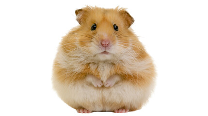Fluffy Syrian hamster with orange and white fur sitting upright © Carmen