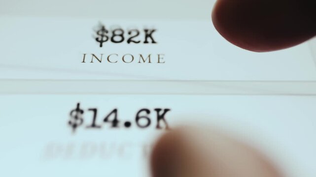 Financial summary showing an income of 82K USD