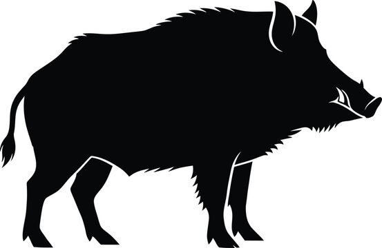 Wild boar side view silhouette isolated on white background vector illustration for hunting wildlife or conservation themes