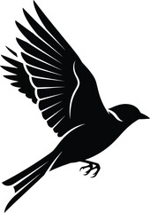 Obraz premium Black silhouette of a bird in mid flight with wings spread wide