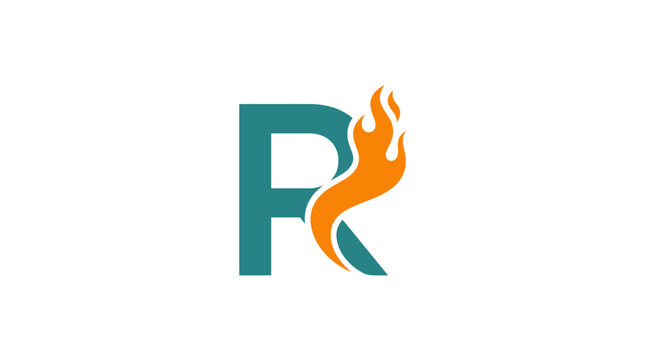 Letter R fire logo with teal and orange