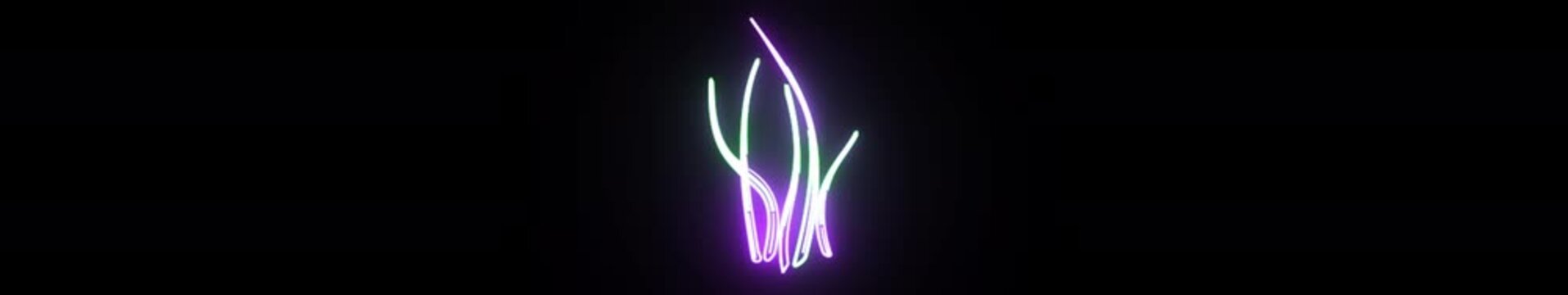 Ultrawide Neon Grass Icon with Copy Space &ndash; Futuristic Eco Nature Lawn and Green Environment Concept