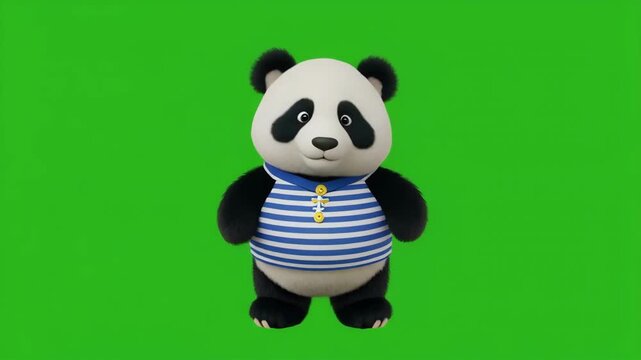 Cute cartoon panda dancing happily in a vibrant green studio with playful motion
