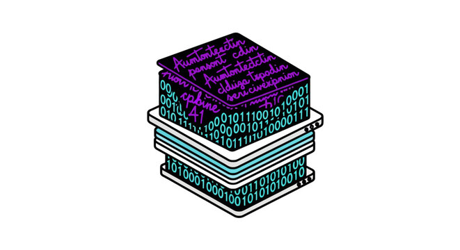 Isometric data layers with binary code and digital information