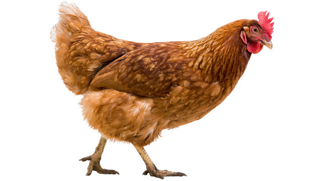 Brown hen with red comb and wattles standing