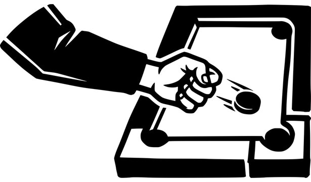 Bold carrom board player silhouette vector logo with modern graphic flicking hand