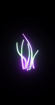 Vertical Neon Grass Symbol on Black Background &ndash; Glowing Nature and Eco Plant Icon