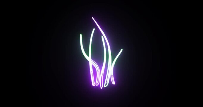 Neon Grass Icon Glowing on Dark Background &ndash; Nature Lawn Plant Growth Symbol Animation