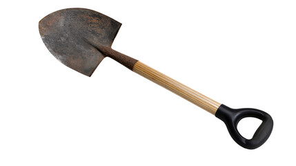 Rusty metal shovel with wooden handle and black grip © Antonio