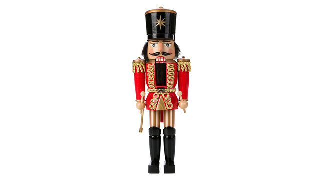 Red nutcracker soldier with black hat and boots