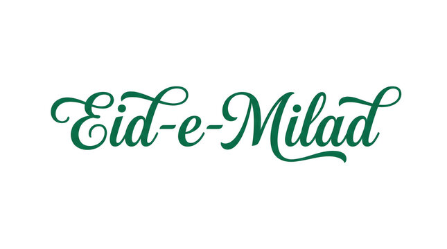 Eid e Milad modern Islamic calligraphy typography in emerald green isolated on white background for greeting cards social media and festive marketing campaigns