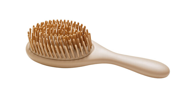Beige hair brush with rounded bristles and ergonomic handle