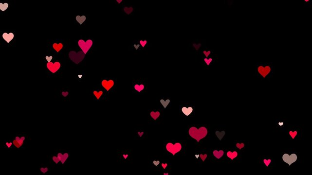 valentines day red hearts shapes falling isolated alpha channel animation, love and romantic valentine social media overlay motion design element