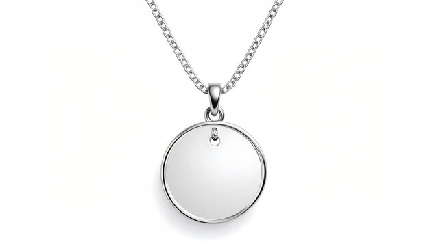 Minimalist silver circular pendant necklace on white background.