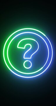 Vertical Neon Question Mark Icon Animation | Glowing Help and FAQ Symbol on Black Background