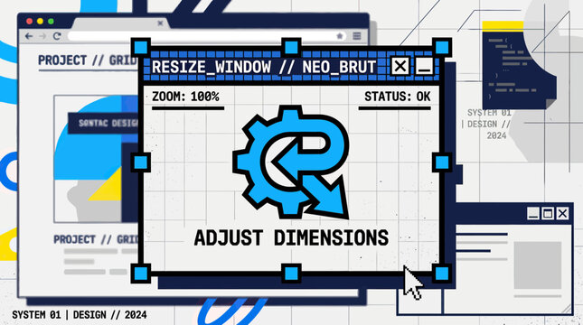 UI/UX Design Interface, Resize Window, Adjust Dimensions, Software Development