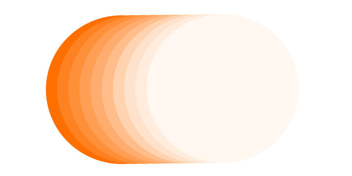 Abstract graphic design featuring a vibrant orange to light gradient transition across a series of layered, overlapping circular shapes creating a dynamic visual effect