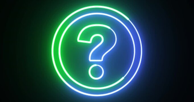 Neon Question Mark Icon Animation on Black Background | Glowing FAQ Help Symbol Loop.