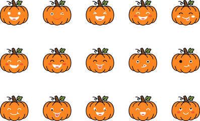 Halloween pumpkins with various smiling faces for spooky and fun decorations