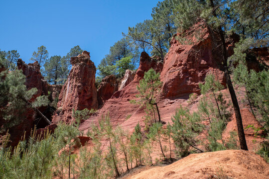 Colorful rock formations from ocher in the Colorado Provenzal, Provence, France