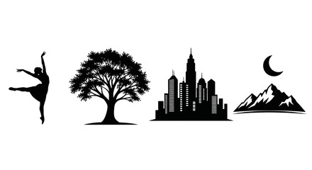 Ballerina tree cityscape and mountains silhouette dancer © MDJAMAL