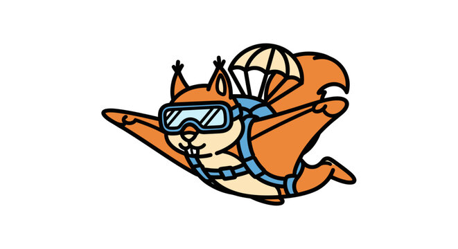 Flying squirrel skydiving with parachute and goggles.
