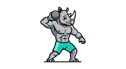 Fototapeta premium Muscular rhinoceros athlete performing shot put exercise.