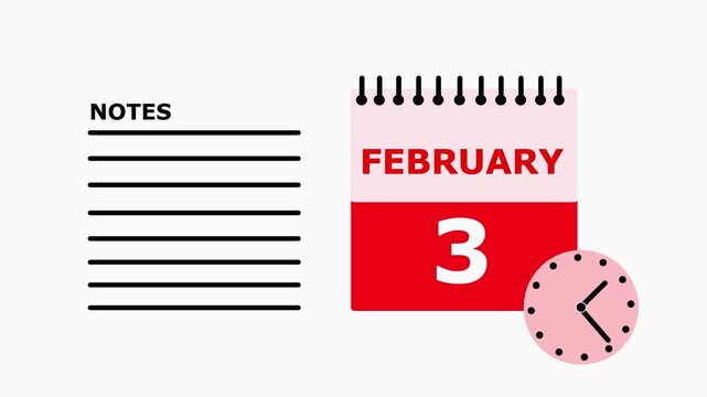 February 3rd calendar page with notes section on white background desk calendar.