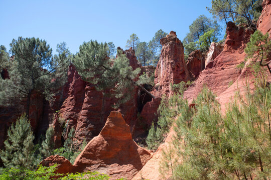 Colorful rock formations from ocher in the Colorado Provenzal, Provence, France